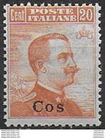 1921-22 Egeo Coo 20c. Arancio MNH Sassone N. 11 - Sonstige & Ohne Zuordnung