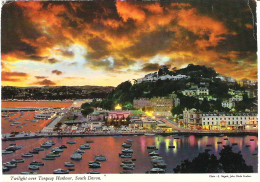 SUNSET OVER TORQUAY HARBOUR, DEVON. USED POSTCARD My8 - Torquay