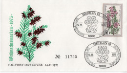 Germany Deutschland 1975 FDC Wohlfahrtsmarken Weinachtsmarke, Flower Flowers Blumen Blume Flora, Berlin - 1971-1980