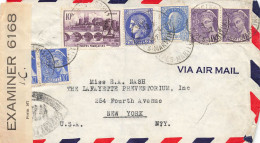 LETTRE. 3 4 1942. AFFRANCHISSEMENT COMPOSÉ. 16Fr. AIR MAIL. MONGIN ALPES MARITIMES. POUR NEW YORK. CENSURE MARQUE ET BAN - Oorlog 1939-45