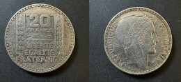 20 Francs Turin 1933 - Argent - Réf, P 10 - 20 Francs