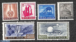 India 1977 Definitives 6v, Mint NH, Nature - Science - Transport - Water, Dams & Falls - Atom Use & Models - Railways .. - Unused Stamps