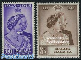 Malaysia 1948 Malacca, Silver Wedding 2v, Mint NH, History - Kings & Queens (Royalty) - Familias Reales