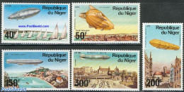 Niger 1976 Zeppelins 5v, Mint NH, Sport - Transport - Sailing - Ships And Boats - Trams - Zeppelins - Sailing