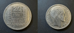 20 Francs Turin 1933 - Argent - Réf, P 12 - 20 Francs