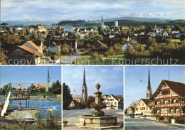 11995529 Amriswil TG Panorama Schwimmbad Brunnen Kirche Strassenpartie Amriswil - Altri & Non Classificati