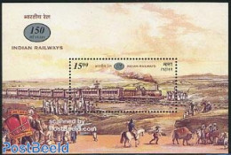 India 2002 150 Years Railways S/s, Mint NH, Nature - Transport - Elephants - Horses - Railways - Unused Stamps