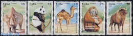 Cuba 1997 Animals In Zoo 5v, Mint NH, Nature - Animals (others & Mixed) - Camels - Monkeys - Rhinoceros - Pandas - Nuevos