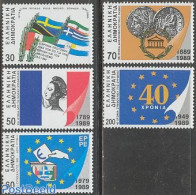 Greece 1989 Mixed Issue 5v, Mint NH, History - Various - Europa Hang-on Issues - Flags - Money On Stamps - Ungebraucht
