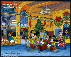 Saint Vincent 1988 Christmas, Disney S/s, Mint NH, Transport - Railways - Art - Disney - Treinen