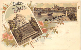 BASEL - Litho - Strassburger-Denkmal - Wettsteinbrücke - Verlag Künzli 734 - Basilea