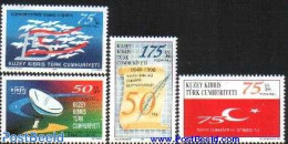 Turkish Cyprus 1998 Mixed Issue 4v, Mint NH, History - Science - Flags - Telecommunication - Télécom