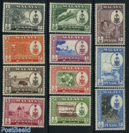 Malaysia 1960 Penang, Definitives 11v, Mint NH, History - Nature - Transport - Various - Coat Of Arms - Cat Family - F.. - Poissons