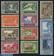 Malaysia 1957 Perak, Definitives, Views 11v, Mint NH, Nature - Transport - Various - Cat Family - Fishing - Railways -.. - Poissons