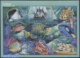 Comoros 1999 Fish 9v M/s, Chaetodon Tinkeri, Mint NH, Nature - Fish - Peces