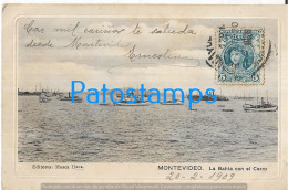 229100 URUGUAY MONTEVIDEO LA BAHIA CON EL CERRO & SHIP POSTAL POSTCARD - Uruguay