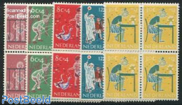 Netherlands 1959 Child Welfare 5v, Blocks Of 4, Mint NH, Nature - Transport - Various - Birds - Traffic Safety - Toys .. - Nuevos