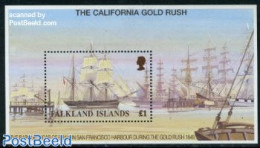 Falkland Islands 1999 Gold Rush S/s, Mint NH, Science - Transport - Mining - Ships And Boats - Boten