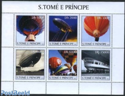 Sao Tome/Principe 2003 Ballons & Zeppelins 6v M/s, Mint NH, Transport - Balloons - Zeppelins - Airships