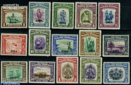 North Borneo 1945 BMA Overprints 15v, Mint NH, History - Nature - Transport - Various - Coat Of Arms - Birds - Horses .. - Boten