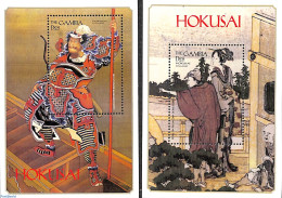 Gambia 1999 K. Hokusai 2 S/s, Mint NH, Nature - Hunting - Art - East Asian Art - Paintings - Gambie (...-1964)