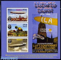 Maldives 2006 Ludwig Durr 3v M/s, Mint NH, Transport - Balloons - Zeppelins - Luchtballons