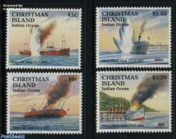 Christmas Islands 1992 Ship Wrecks 4v, Mint NH, History - Transport - Fire Fighters & Prevention - Ships And Boats - D.. - Pompieri