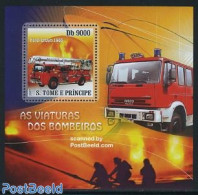 Sao Tome/Principe 2007 Fire Brigade S/s, Mint NH, Transport - Automobiles - Fire Fighters & Prevention - Voitures