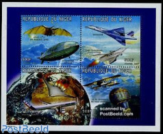 Niger 1997 Aviation 4v M/s, Mint NH, Transport - Balloons - Aircraft & Aviation - Zeppelins - Airships