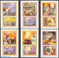 Guinea, Republic 2001 Famous Fires 6 S/s, Mint NH, Nature - Transport - Horses - Fire Fighters & Prevention - Ships An.. - Brandweer