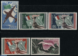 Togo 1959 Airmail Definitives 5v, Unused (hinged), History - Nature - Transport - Flags - Birds - Aircraft & Aviation - Vliegtuigen