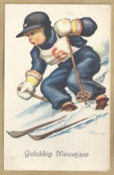 NL.- GELUKKIG NIEUWJAAR KAART. JONGEN OP DE SKI. 1938. - Nouvel An