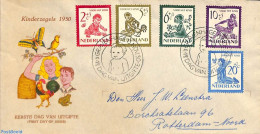 Netherlands 1950 Child Welfare 5v, FDC, Closed Flap, Written Address, First Day Cover - Cartas & Documentos