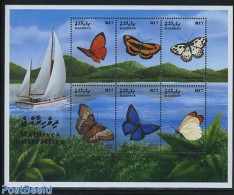 Maldives 2002 Butterflies 6v M/s, Mint NH, Nature - Transport - Butterflies - Ships And Boats - Boten