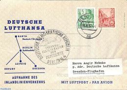 Germany, DDR 1957 Aerogramme With Special Cancellation Inland Air Traffic, Used Postal Stationary, Transport - Aircraf.. - Lettres & Documents