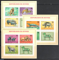 Guinea, Republic 1968 Animals 3 S/s, Imperforated, Mint NH, Nature - Animals (others & Mixed) - Cat Family - Crocodile.. - Other & Unclassified