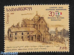 Georgia 2022 Diplomatic Relations With Italy 1v, Mint NH, Religion - Churches, Temples, Mosques, Synagogues - Chiese E Cattedrali