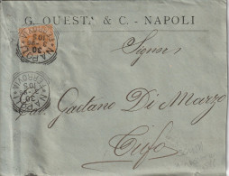 Italy. A215. Napoli. 1896. Lettera Con Intestazione PRIVATA Per Tufo. Annullo Tondo Riquadrato NAPOLI *FERROVIA* - Poststempel