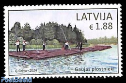 Latvia 2024 Gauja Rafters 1v, Mint NH, Nature - Transport - Trees & Forests - Ships And Boats - Rotary Club