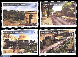 Malta 2024 Railways 4v, Mint NH, Transport - Railways - Art - Bridges And Tunnels - Treinen