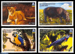 Uzbekistan 2023 Tashkent Zoo 4v, Mint NH, Nature - Animals (others & Mixed) - Birds - Cat Family - Hippopotamus - Parr.. - Uzbekistán