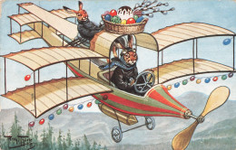 Illustration Illustrateur Arthur Thiele CPA Lapins Animaux Humanisés Lapin Pilote D' Avion Paques Oeufs - Thiele, Arthur