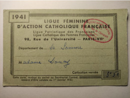 Carte De Menbre - 194 - Ligue Féminine D' Action Catholique Française - Tessere Associative