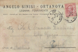 Italy. A215. Ortanova. 1918. Cartolina Postale PUBBLICITARIA ... Legnami - Ferramenta .... - Poststempel