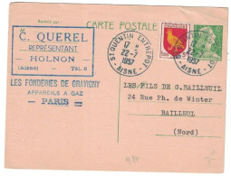 Aisne - St Quentin Cachet - St Quentin Entrepôt - Entier Postal - Carte Pour Bailleul (nord) - 22 Juillet 1957 - Autres & Non Classés