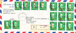 Somalia Registered Air Mail Cover Sent To Denmark Mogadishu 18-7-1982 With 15 Of The Same Stamp - Somalia (1960-...)