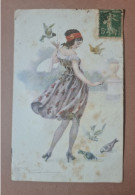 Cpa. Illustrateur.  Luigi BOMPARD. Jeune Femme Aux Oiseaux. Année 1922 - Bompard, S.