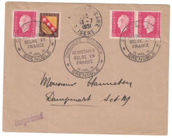 Isère - Grenoble Gare - Cinquième Congrès - Resistance Belge En France - Bel Affranchissement - 13 Juillet 1951 - Commemorative Postmarks