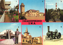 SWAKOPMUND, MULTIPLE VIEWS, ARCHITECTURE, TOWER, LIGHTHOUSE, PARK, SALT, STATION, STEAM, NAMIBIA, POSTCARD - Namibie