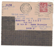 Paris - Paris 48 - Rue Du Conservatoire - Comptoir National D'Escompte De Paris - Perforé CNE - Lettre Pour Paris - 1944 - Briefe U. Dokumente